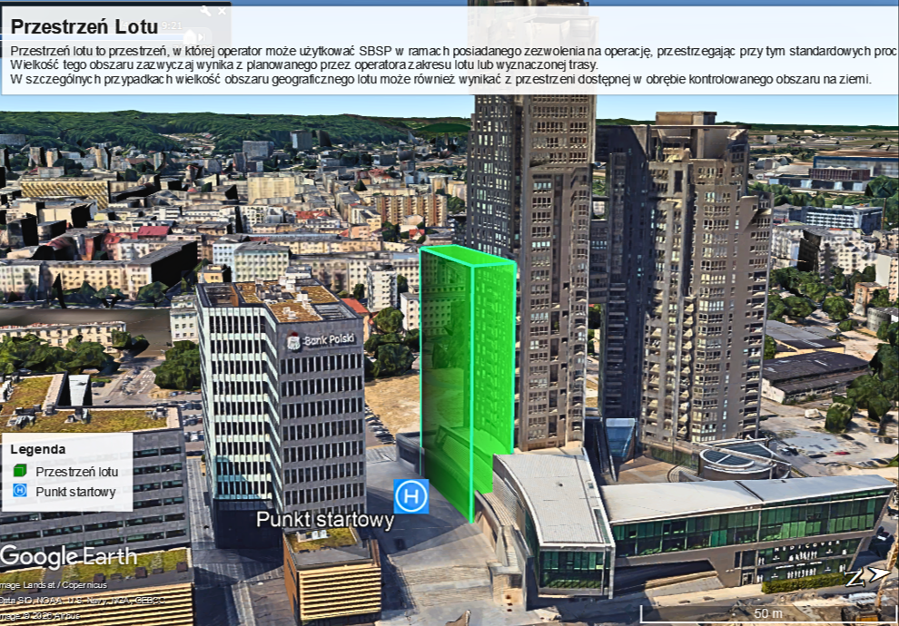 Przestrzeń Lotu drona w formie zielonego graniastosłupa przy budynku Sea Towers w Gdyni